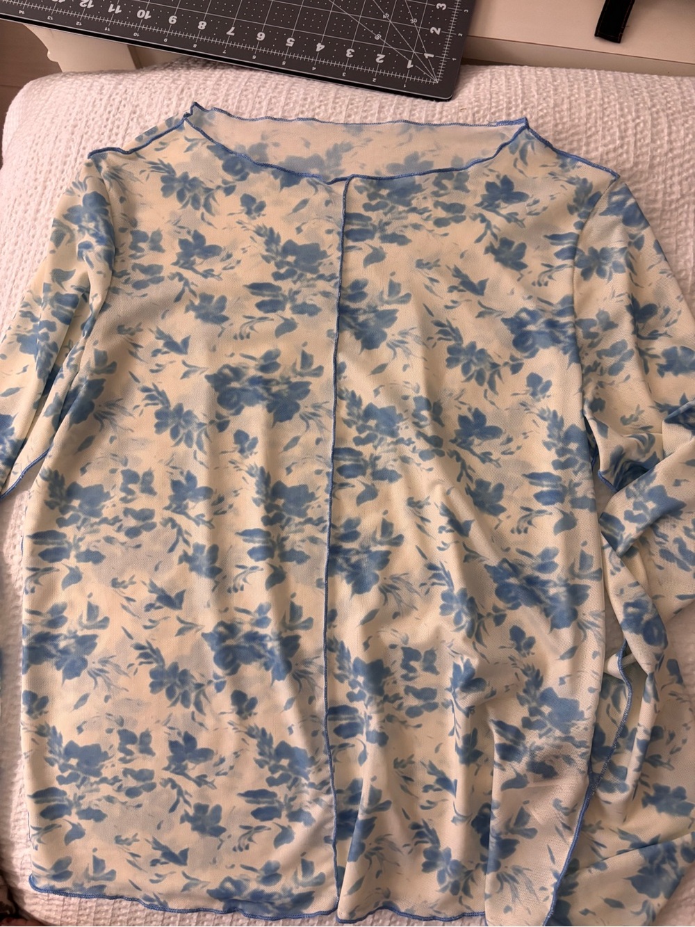 Blue Floral Sheer Women's Blouse